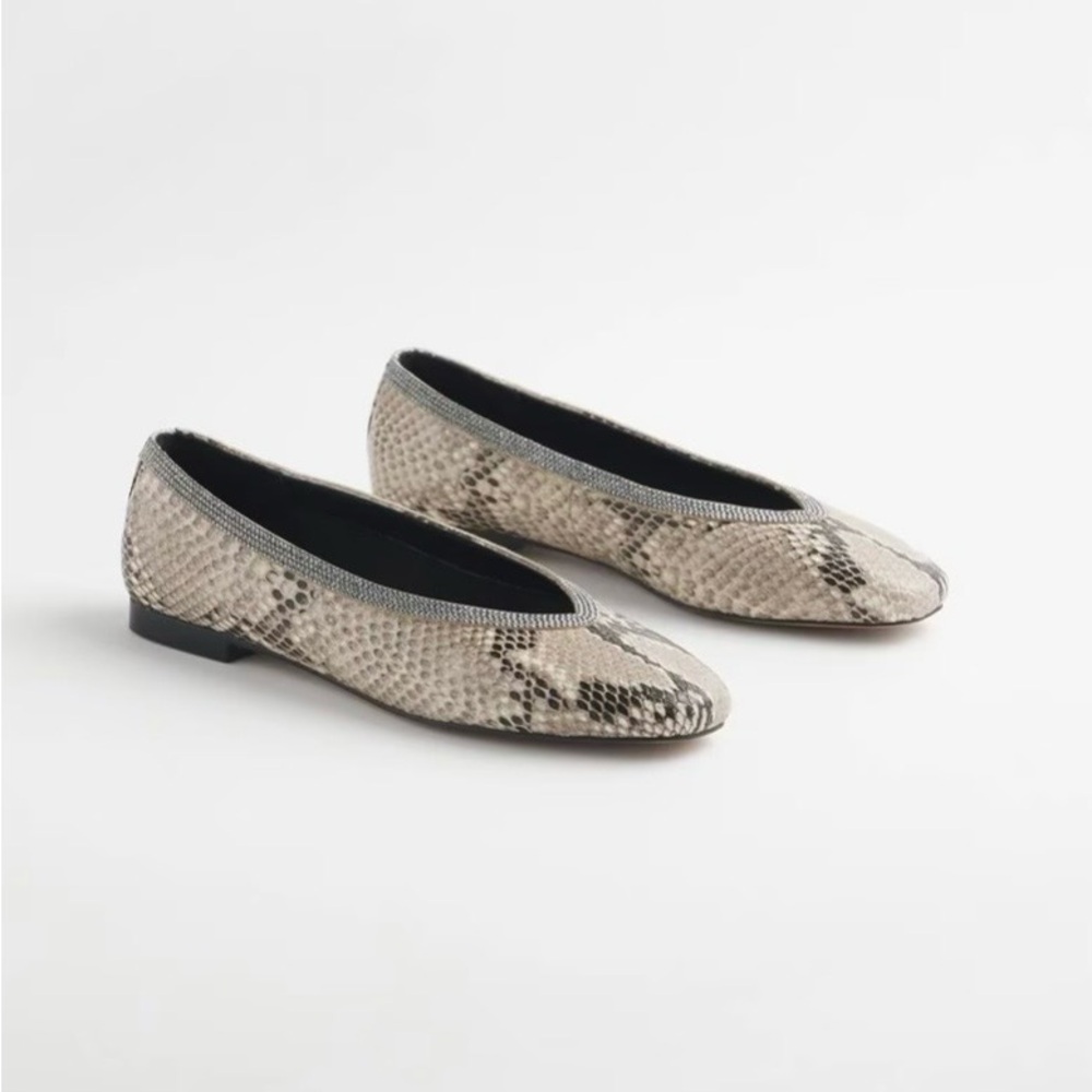 Chico's Snake-Print Flats in Beige and Black Trim